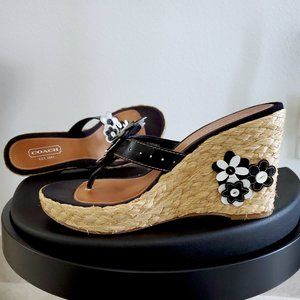 COACH Floral Leather Espadrille Wedge Jesica Sandals